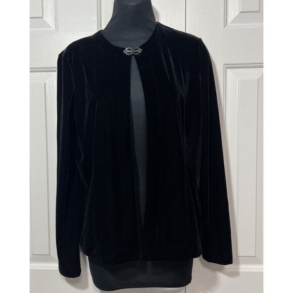 Vtg Jessica McClintock Black Velvet Jacket‎ Long Sleeves Black Ornate Clasp Med - Picture 1 of 10